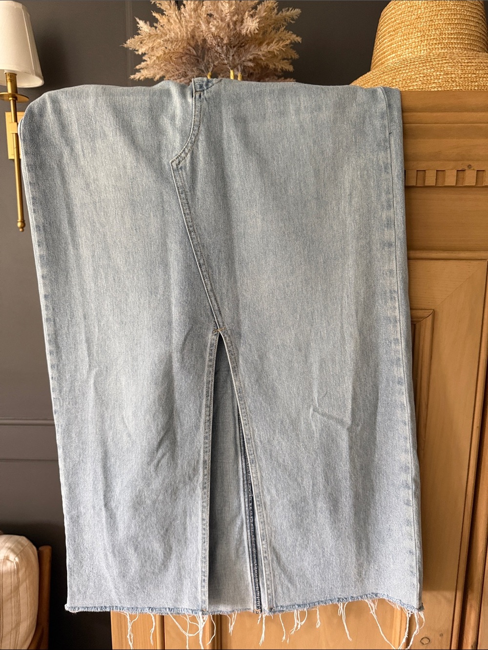 Kut from the Kloth Light Blue Denim Maxi Skirt with Center Slit